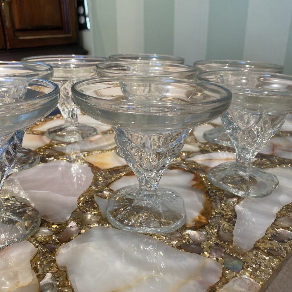 Vintage Art Deco Leaf Design Dessert Bowls Footed Pedestal LA ROCHERE 6" 8 Pc